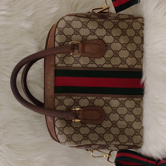 Authentic Vintage Gucci GG Monogram Supreme Sherry Web Ophidia Boston Doctor Bag - Picture 4 of 11